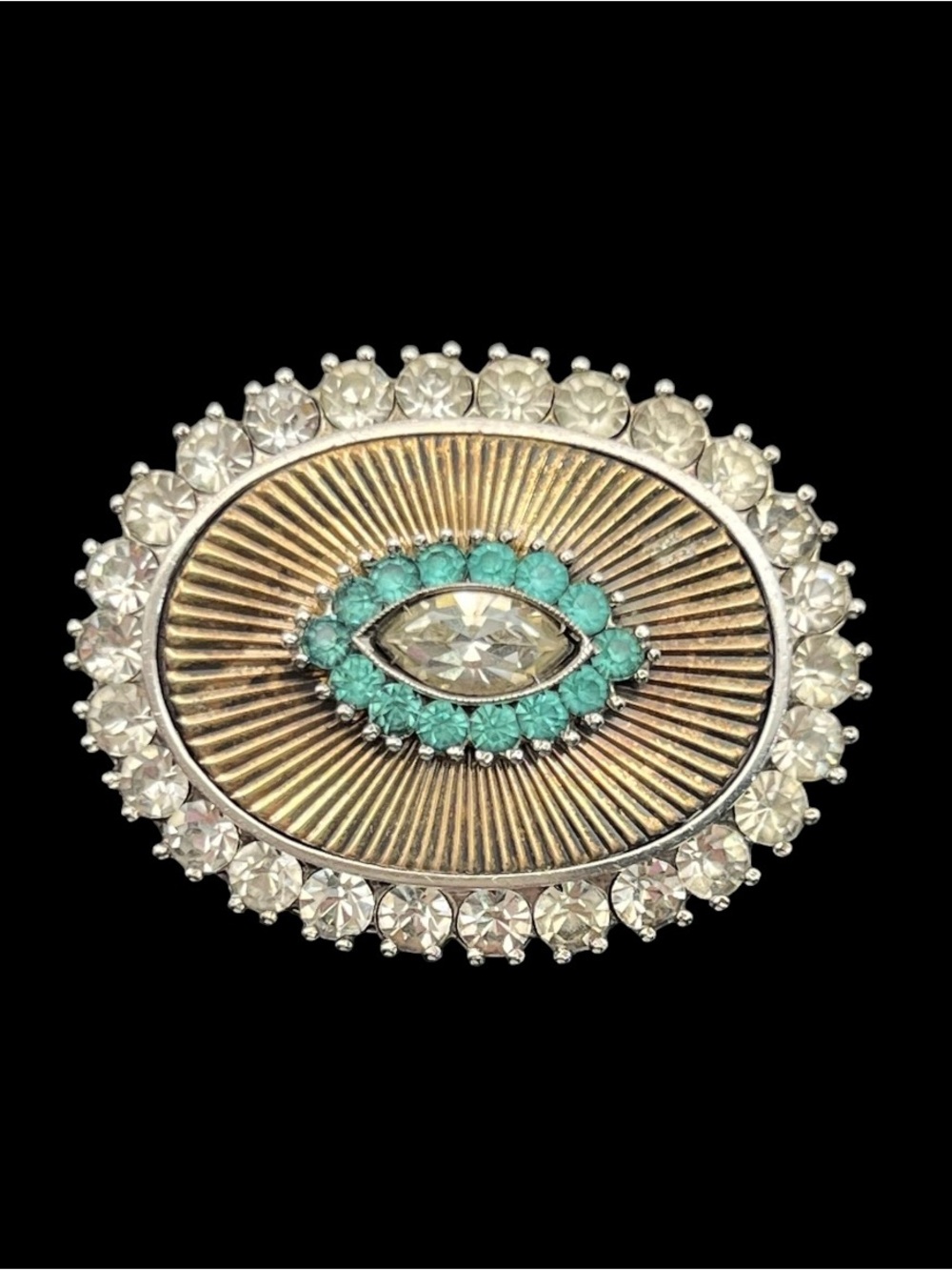 DuJay 1930 Sterling Silver 12K Gold Plate Crystal rhinestone Brooch pin sunburst